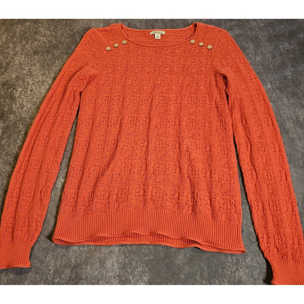 Lucky Brand Women Pullover Button Shoulder Sweater Orange Knit 1-01298 SZ S